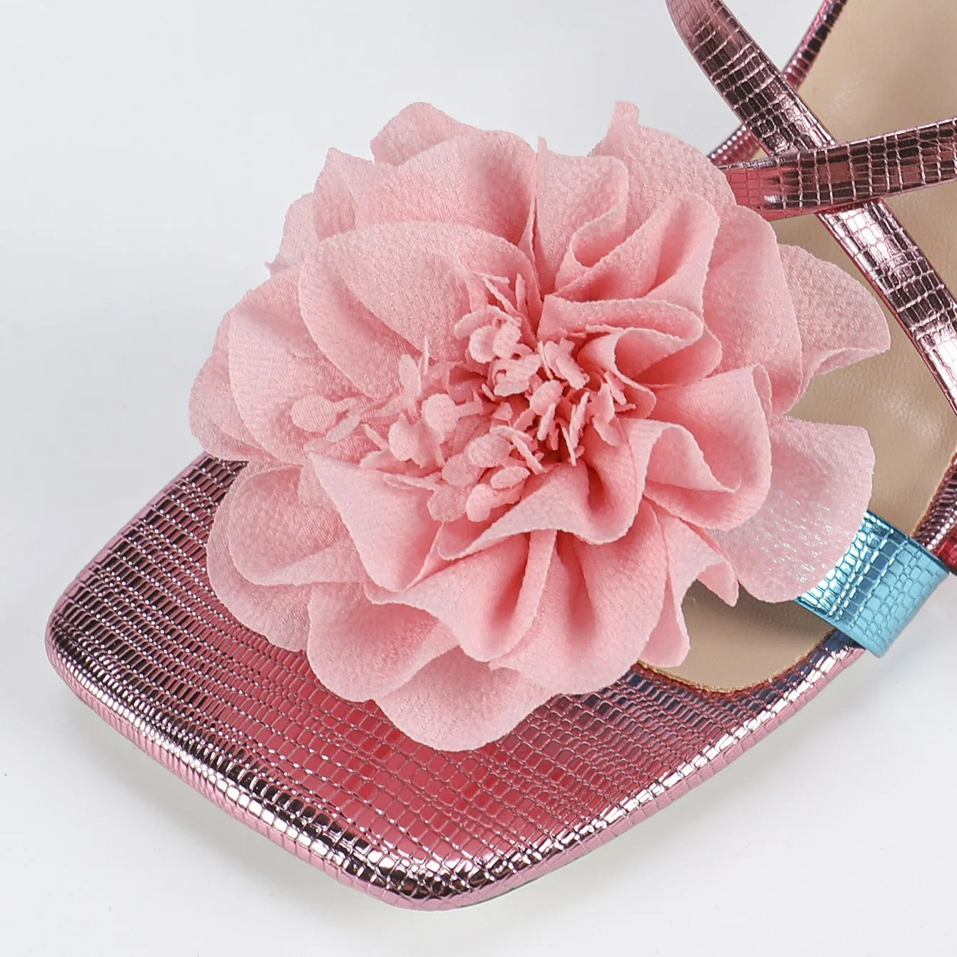 🍒Women's square-toe sandals with 3D flower shoes with kitten heels womens slides lacquered heel occasion footwear