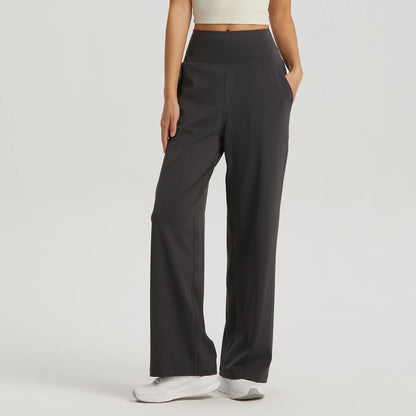 🍒Leisure wide leg pants cool feel smart casual women gym workout pants long legs loose skin friendly yoga dance wear ladies trousers with pockets Cute Casual