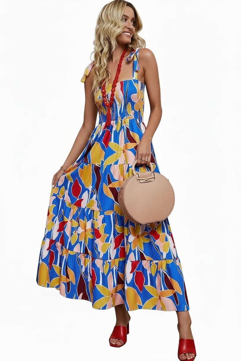 🍒Tiered summer dress summer sleeveless midaxi outfit for holiday spring summer clothing backless printed vacation wear cami dress for Women smart casual clothing  Dress For Summer