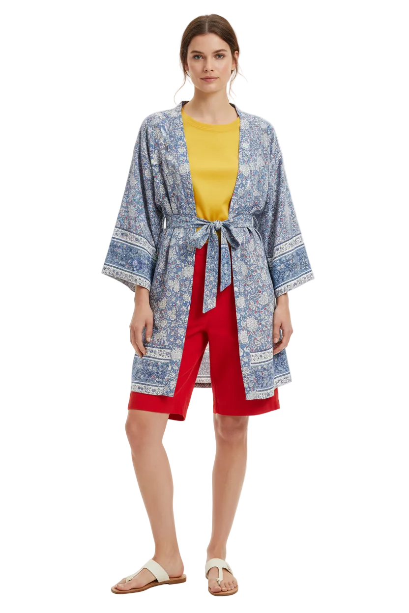 🍒Beach coverups wild floral print short light kimono jacket batwing duster bohemian ladies v-neck rayon short bikini swimwear cover over vacation wear holiday clothing casual wear  Colourful Comfort
