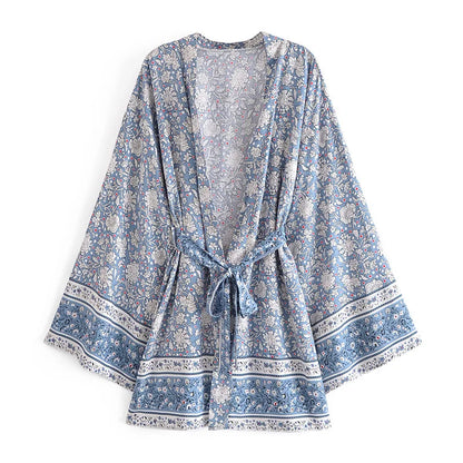 🍒Beach coverups wild floral print short light kimono jacket batwing duster bohemian ladies v-neck rayon short bikini swimwear cover over vacation wear holiday clothing casual wear  Colourful Comfort