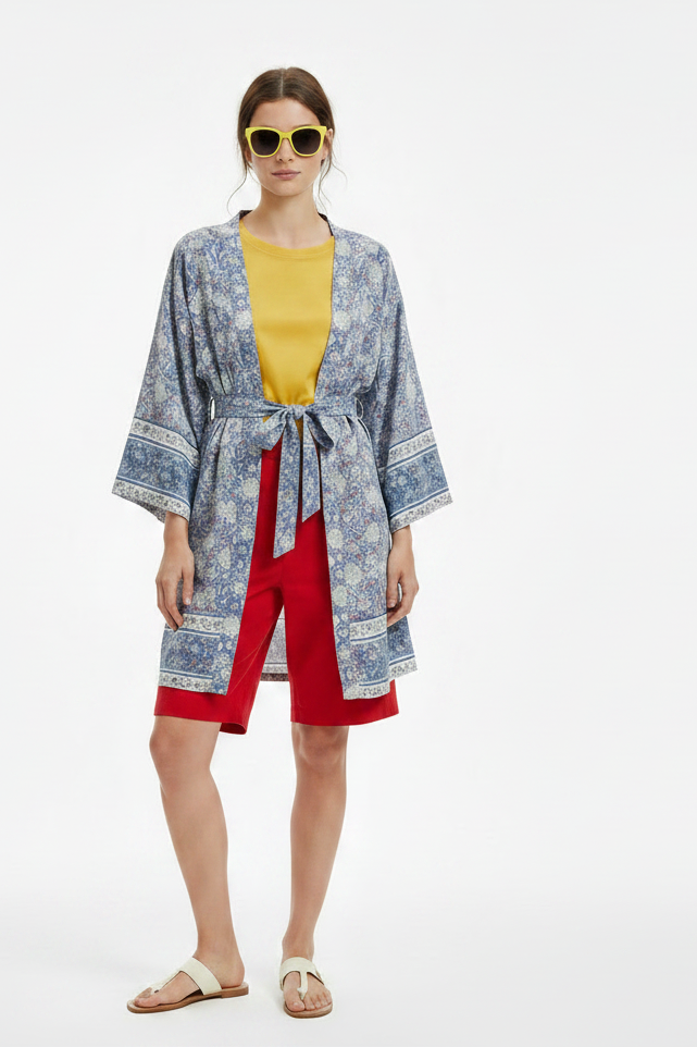 🍒Beach coverups wild floral print short light kimono jacket batwing duster bohemian ladies v-neck rayon short bikini swimwear cover over vacation wear holiday clothing casual wear  Colourful Comfort