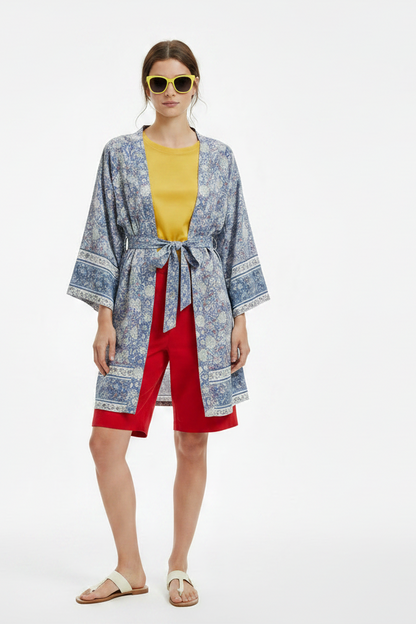 🍒Beach coverups wild floral print short light kimono jacket batwing duster bohemian ladies v-neck rayon short bikini swimwear cover over vacation wear holiday clothing casual wear  Colourful Comfort