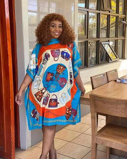 🍒Printed scarf dress loose fit women's silk outfit coloful beach coverup loose batwing midi fashion feminine beach wear  summer party wear You Will Have A Whale Of A Time Wearing This