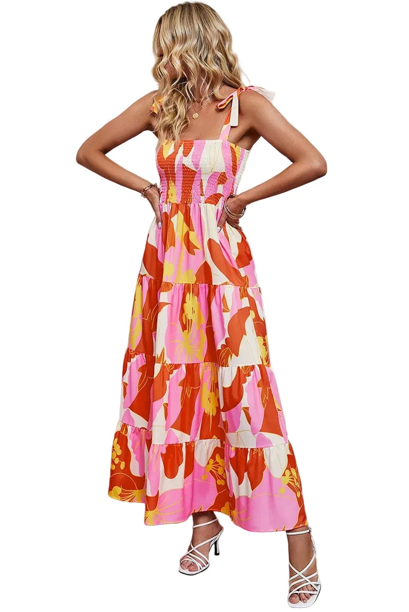 🍒Tiered summer dress summer sleeveless midaxi outfit for holiday spring summer clothing backless printed vacation wear cami dress for Women smart casual clothing  Dress For Summer