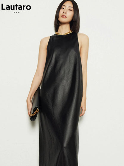 🍒Long faux Leather dress for occasion elegant stylish design backless maxi outfits for Women clubwear partwear fashion Party With A Bow On It