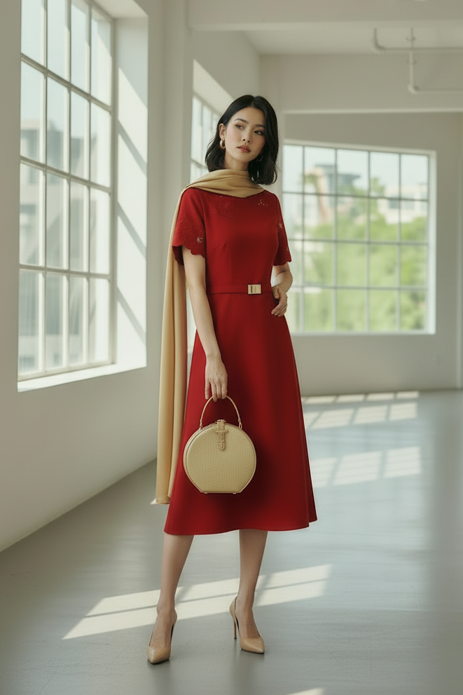 🍒Short sleeve vintage dress short sleeve midi hand-made lace hollow diamond summer outfit a-line womens fashion wear Line Up For As or you wil B disapointed