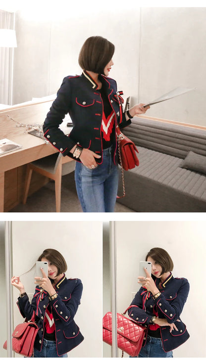 🍒Fashion womens cropped coat with stand up collar high quality vintage female jacket blazer spring autumn fashion smart casual outerwear occasion wear clothing millitary style clothing women Get REDy to EDGE(y) into MILLITARY