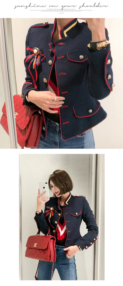 🍒Fashion womens cropped coat with stand up collar high quality vintage female jacket blazer spring autumn fashion smart casual outerwear occasion wear clothing millitary style clothing women Get REDy to EDGE(y) into MILLITARY