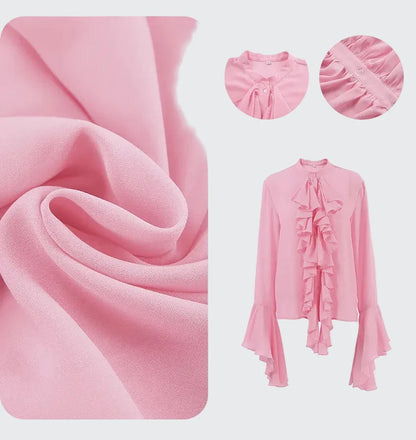 🍒Blouse cardigan tops spring fashion butterfly style ruffle blouse women single breasted shirt blouse o-neck smart casual fashion  Flutter By With A Butterfly
