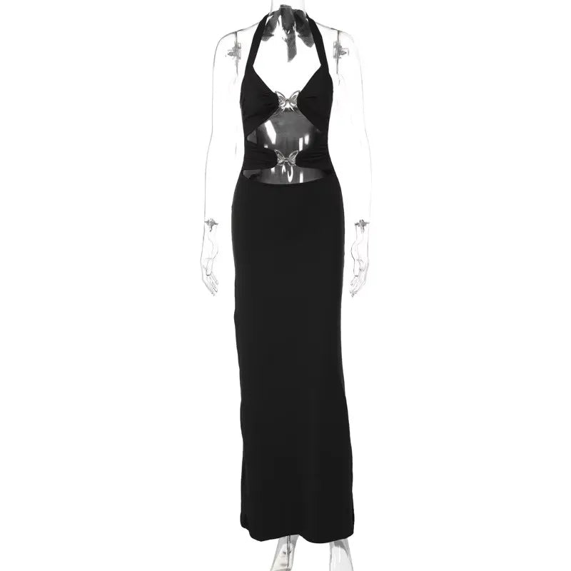 🍒Club outfits for women summer halter neck dress with bows fashion party occasion wear sleeveless backless maxi bodycon evening wear outfit