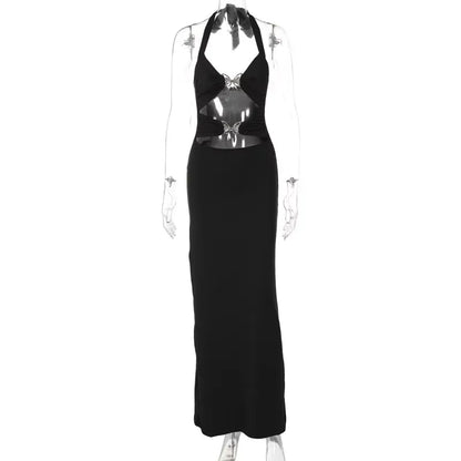 🍒Club outfits for women summer halter neck dress with bows fashion party occasion wear sleeveless backless maxi bodycon evening wear outfit