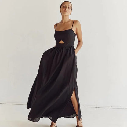 🍒Summer spaghetti straps dress high waist solid colour women's smart casual clothing occasion wear party clothing BRA-vo To ThIs BLACK Beauty