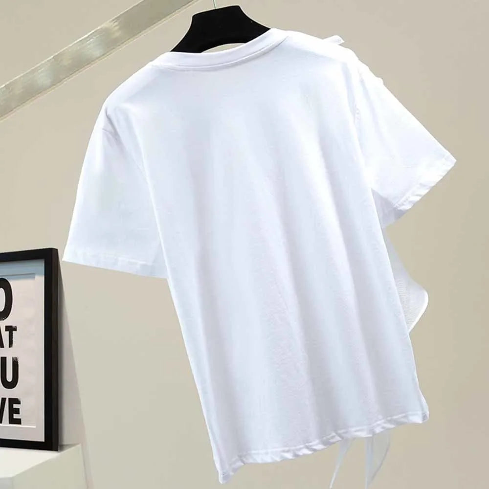 🍒Gemengde media rimpelwit tops vir vroue, O-nek kortmou gemaklike T-hemp, vroulike modeklere Somer