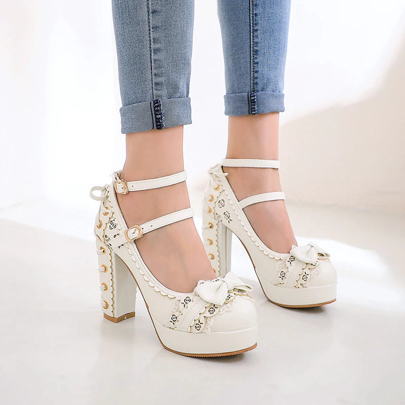 🍒Dames vintage hoëhakskoene platformskoene vir vroue oulike strikkant prinses Mary Janes partytjieskoene word pragtig opgewonde