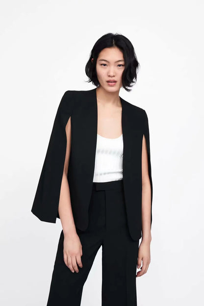 🍒Jacket spring autumn suit jacket for women cardigan Jacket open sleeves V-neck cape casual loose clothing summer office wear You Cant Blanc This Black Aw-'white