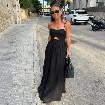 🍒Summer spaghetti straps dress high waist solid colour women's smart casual clothing occasion wear party clothing BRA-vo To ThIs BLACK Beauty