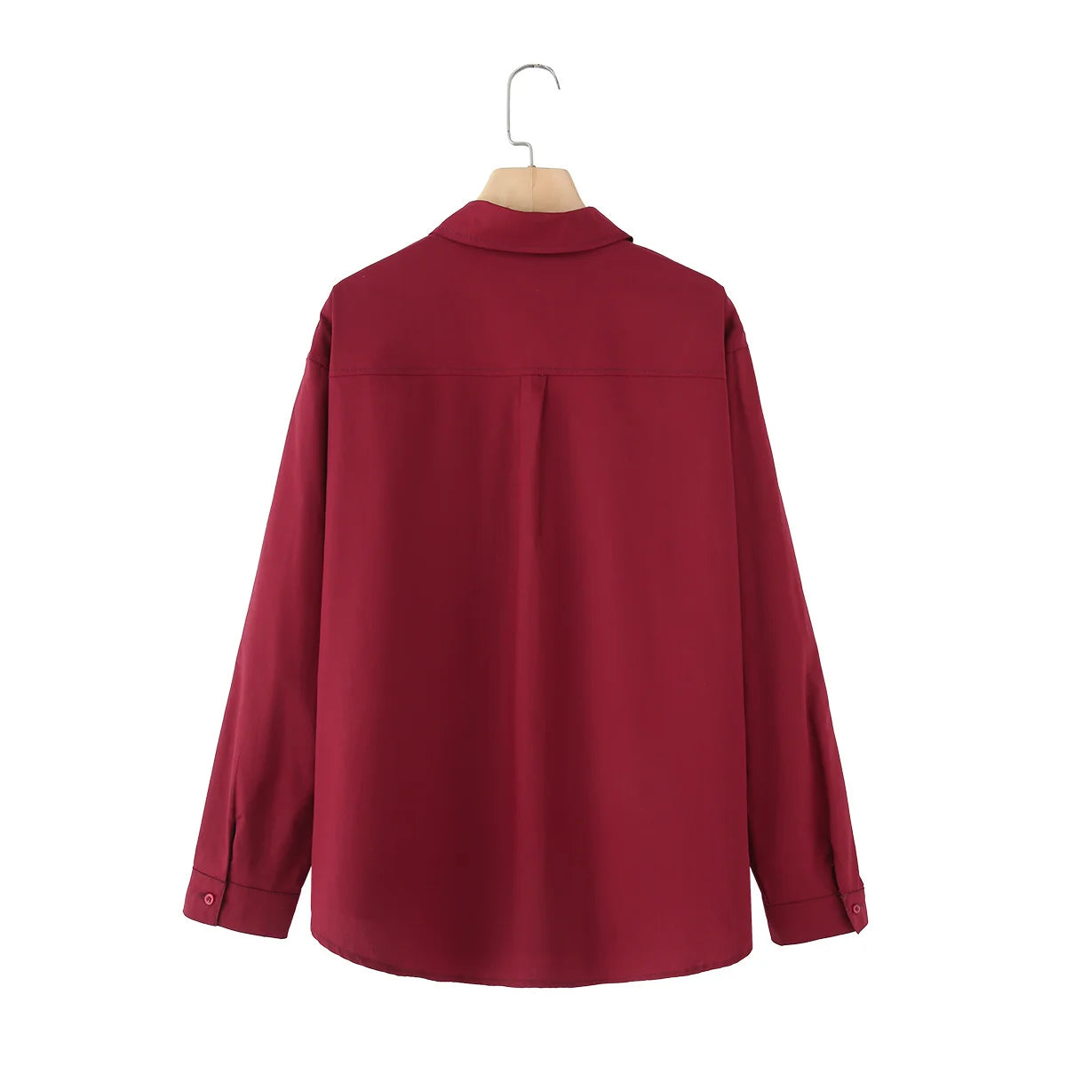 🍒Women's poplin shirt with collar summer female fashion long sleeves for summer simple and versatile clothing smart casual Burgundy Ba-sick