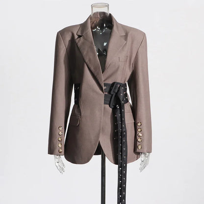 🍒Dubbelgordelknopie-toevallige baadjie met V-hals en lapel, gordelblazers vir geleenthede, vroue-oorrokke, slim gemaklike klere – 'n Klomp Baadjie