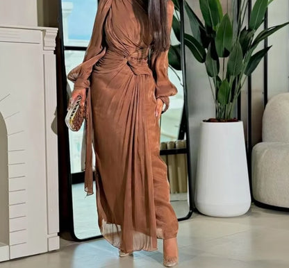 🍒 Vroue langmou geplooide rok aandrok trougas uitrusting matriekafskeidrokke maxi mode klerasie maxi rok klerasie Rol In Plooie