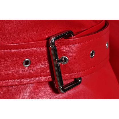 🍒Leather long dresses with side split for women slash neck red black pu outfit long sleeve shoulderless for occasions party wear club wear REDiculously Cool