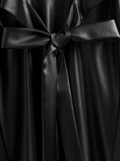 🍒Long faux Leather dress for occasion elegant stylish design backless maxi outfits for Women clubwear partwear fashion Party With A Bow On It