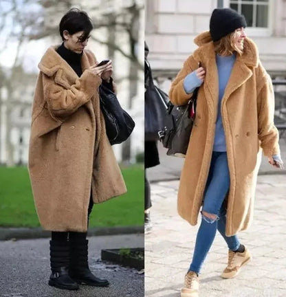 🍒Women winter faux fur coat winter long women female thick teddy bear outerwear Casual loose oversize outdoor wear Bear Winter With A Teddy