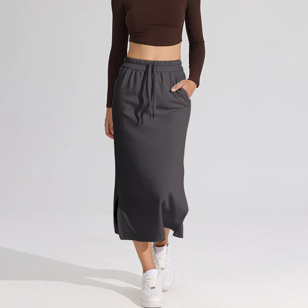🍒Informele midi-romp modale materiaal klere los somerdrag vroue se informele klere plusgrootte lang rompe met elastiese middel en sakke