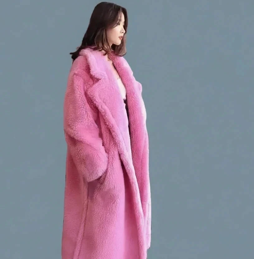 🍒Women winter faux fur coat winter long women female thick teddy bear outerwear Casual loose oversize outdoor wear Bear Winter With A Teddy