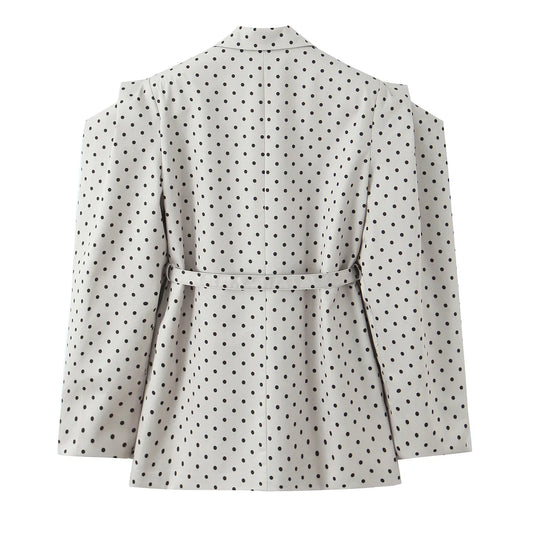 🍒Polka dot suit jacket for spring summer european and american versatile polka dot women’s fashion smart casual outdoor wear clothing cap sleeve style slim fit occasion wear   Cop This Casu ’‘Casion Cap
