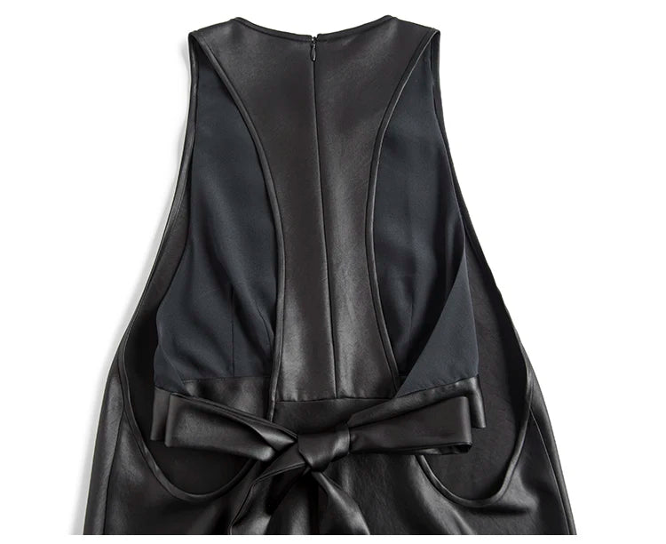 🍒Long faux Leather dress for occasion elegant stylish design backless maxi outfits for Women clubwear partwear fashion Party With A Bow On It