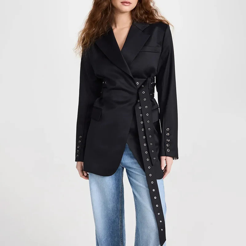 🍒Dubbelgordelknopie-toevallige baadjie met V-hals en lapel, gordelblazers vir geleenthede, vroue-oorrokke, slim gemaklike klere – 'n Klomp Baadjie