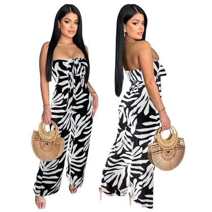 🍒 Gedrukte, noupassende jumpsuit met wye pype – klubdrag, strandpartytjie, vakansiedrag vir vroue, elegante gemaklike drag