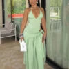 🍒Sleexeless halter top backless design deep v neck Irregular fashion and long split skirt 2 piece sets smart casual wear women You Will Bi K-eeN-i To Wear This Bikini Dress