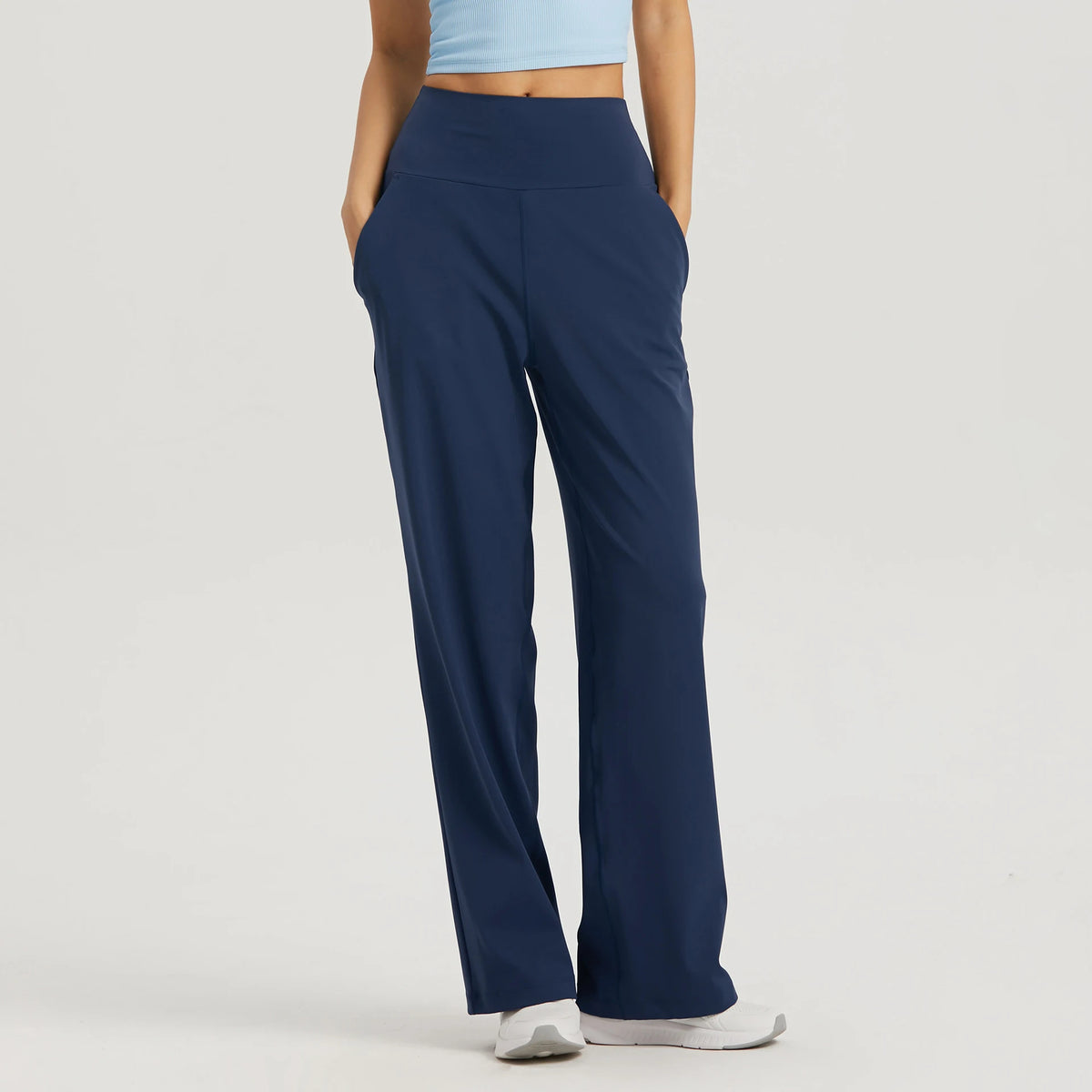 🍒Leisure wide leg pants cool feel smart casual women gym workout pants long legs loose skin friendly yoga dance wear ladies trousers with pockets Cute Casual