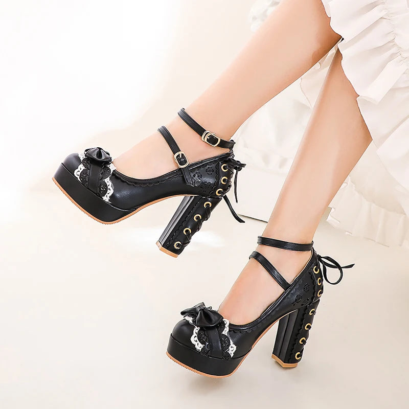 🍒Dames vintage hoëhakskoene platformskoene vir vroue oulike strikkant prinses Mary Janes partytjieskoene word pragtig opgewonde