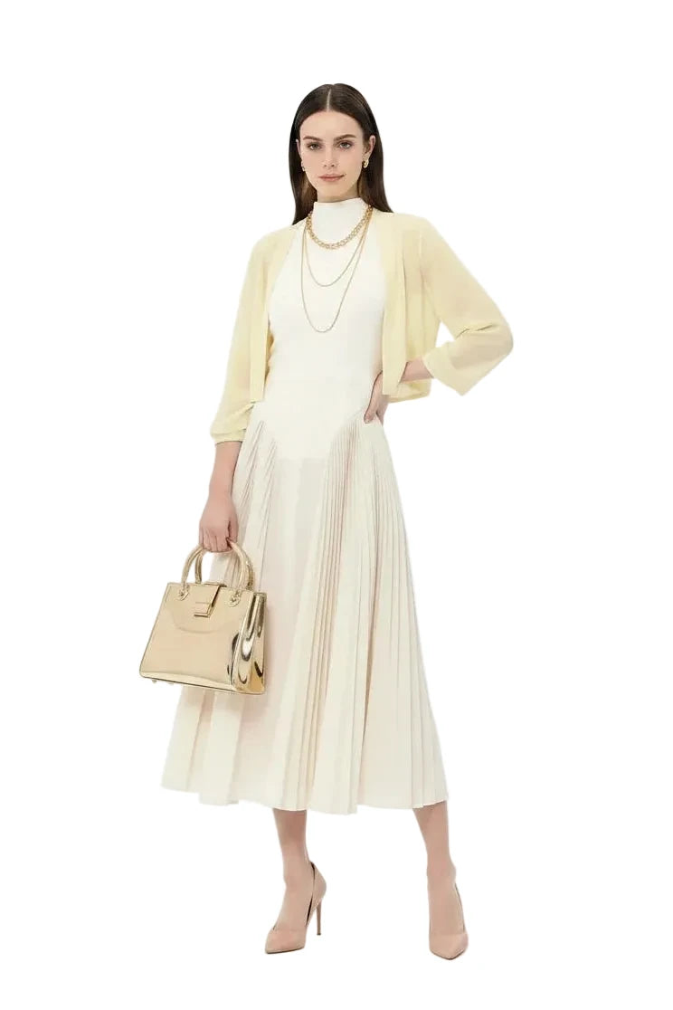🍒Summer high neck dress a line pleated Irregular long midi outfit fit and flare slim fit smart casual summer wear Purely Pefect