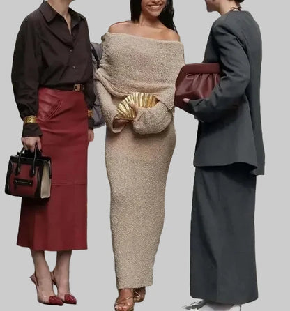 🍒Women’s suit tie-waist wrap maxi skirt and v-neck jacket female long sleeve smart casual two piece set office outfit   A Smart Move Made On Both Sides