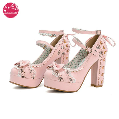 🍒Dames vintage hoëhakskoene platformskoene vir vroue oulike strikkant prinses Mary Janes partytjieskoene word pragtig opgewonde