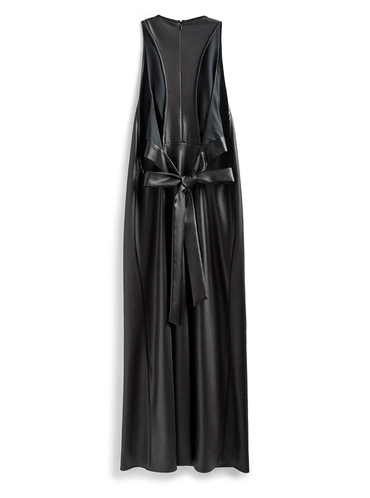 🍒Long faux Leather dress for occasion elegant stylish design backless maxi outfits for Women clubwear partwear fashion Party With A Bow On It
