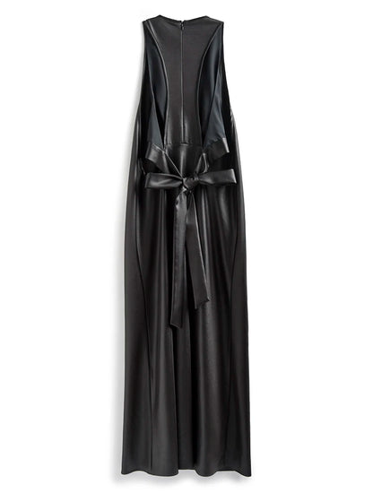 🍒Long faux Leather dress for occasion elegant stylish design backless maxi outfits for Women clubwear partwear fashion Party With A Bow On It