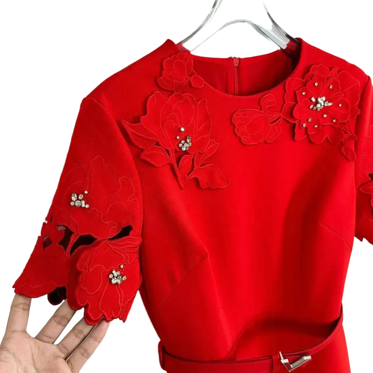 🍒Short sleeve vintage dress short sleeve midi hand-made lace hollow diamond summer outfit a-line womens fashion wear Line Up For As or you wil B disapointed