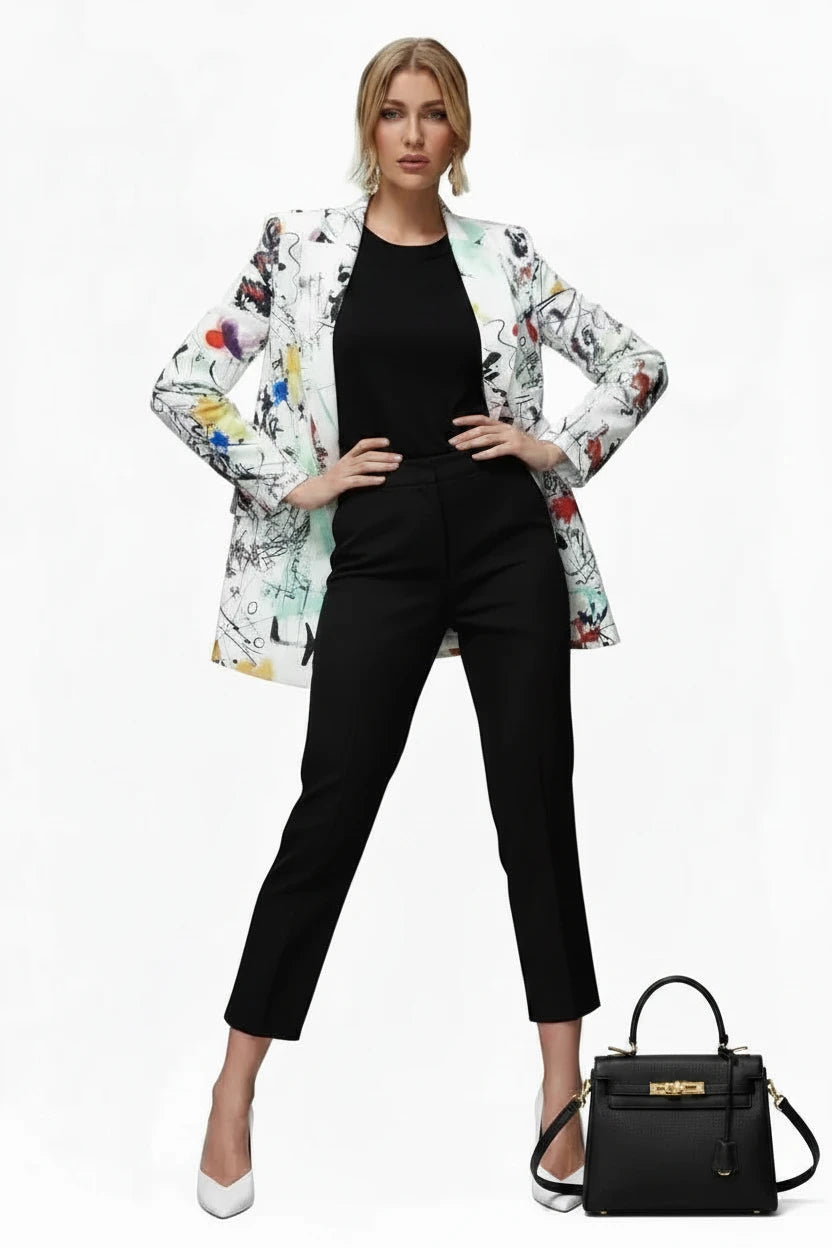 🍒Graffiti print blazer smart casual women’s Jacket high street plus size fashion outerwear spring elegant coat occasion expressive stylish clothing ‘Write Cool…