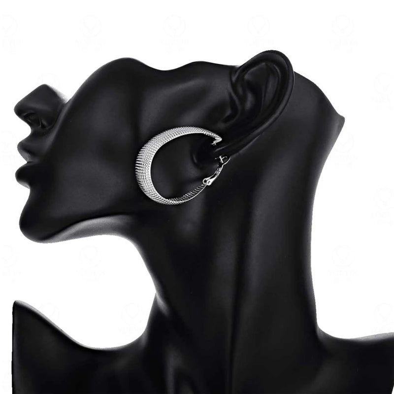 🍒925 Serling silver frosted big Hoop earrings womens party jewellery gift fashion silver wear Wedding occasion jewellery