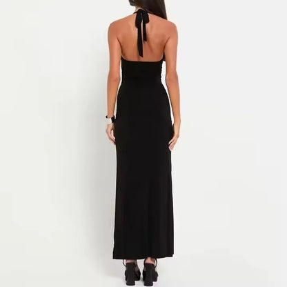🍒Club outfits for women summer halter neck dress with bows fashion party occasion wear sleeveless backless maxi bodycon evening wear outfit