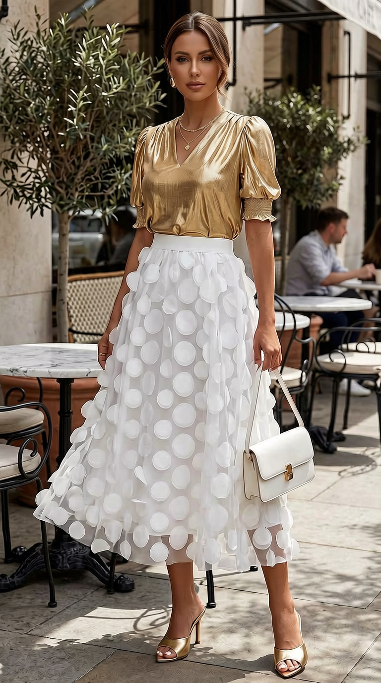 🍒Womens polka dot 3D design tulle mesh skirt retro elastic waist long length a-line occasion wear beach party wear street fashion feminine street wear You Will Be Dotty About These Spots
