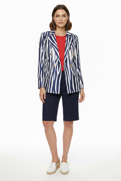 🍒Vintage striped blazer three quarter sleeve suit jacket women’s long sleeve double breasted jacket commuter smart casual outer wear plus size fashion striped clothing Stripe Lucky