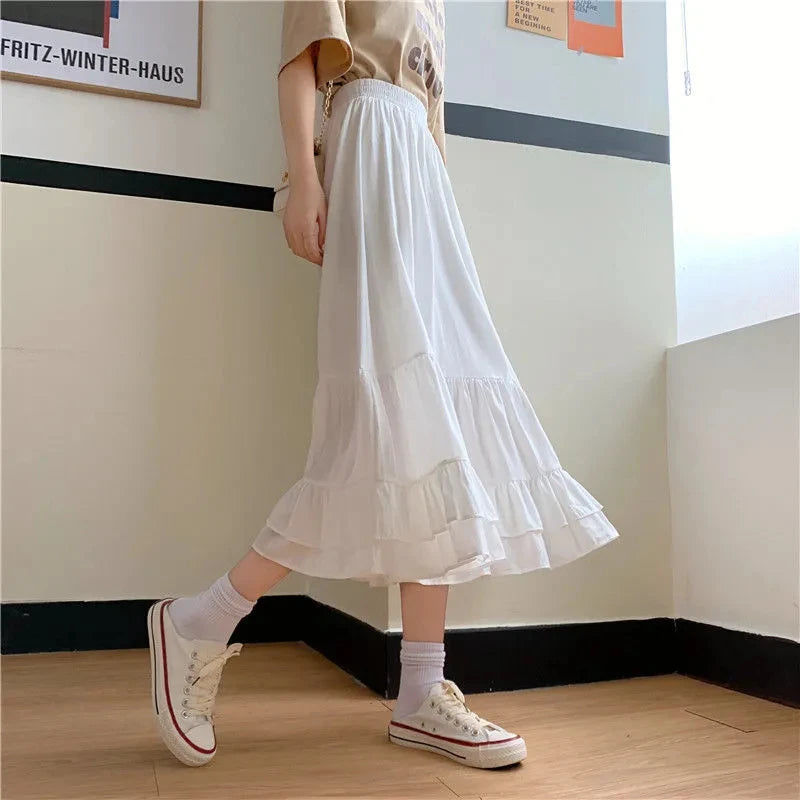 🍒 Gelaagde romp met elastiese middellyfband vroue se wit a-lyn gelaagde rompset somerklere sjiek slim gemaklike mode elegante kantoordrag vir dames Crisp Wispy Gypsy