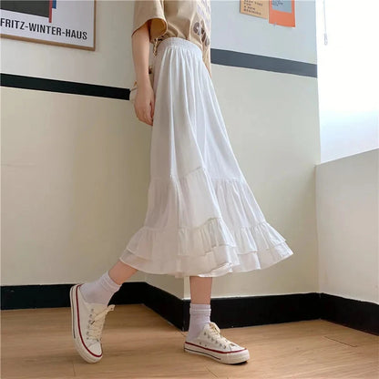 🍒 Gelaagde romp met elastiese middellyfband vroue se wit a-lyn gelaagde rompset somerklere sjiek slim gemaklike mode elegante kantoordrag vir dames Crisp Wispy Gypsy