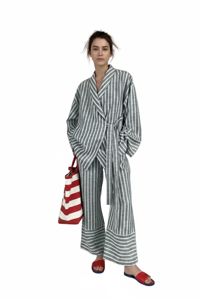 🍒Casual long sleeve suit for women striped set jacket loose/oversized and high-waisted trousers fashion smart casual two piece set Every Body Suits Stripes